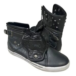Punk Black Studded High Top Sneakers Avant Garde Strap Buckle Womens Size 12